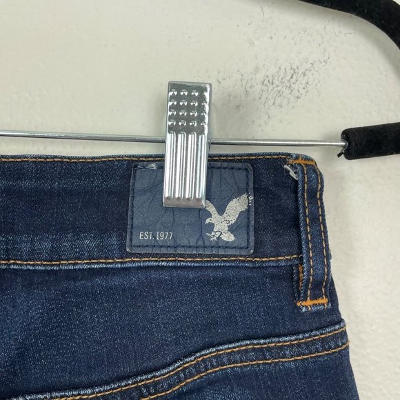 American Eagle Woman's 2 Hi-Rise Shortie Denim Shorts Dark Wash Summer Cut‎ Offs - Picture 8 of 9